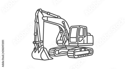 Fotografia Detailed crawler excavator line art illustration.