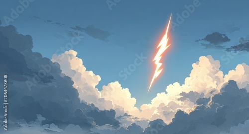 Bright lightning bolt piercing clouds