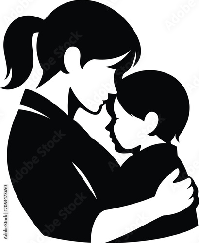 Black Silhouette Vector of Adult Embracing Child – Minimalist Artwork Symbolizing Care, Protection, and Affection for Logos, Tattoos, Decorative Graphics, and Modern Branding Concepts