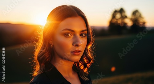 Woman Posing in Golden Hour Sunlight.