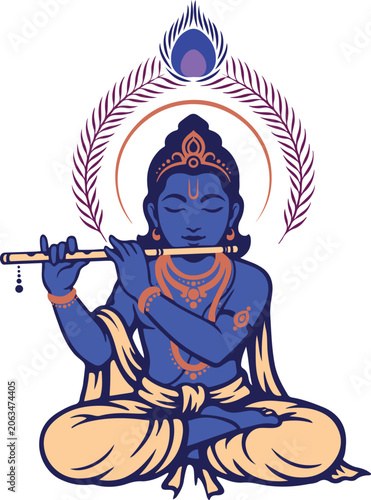 Lord Krishna Playing Flute Illustration