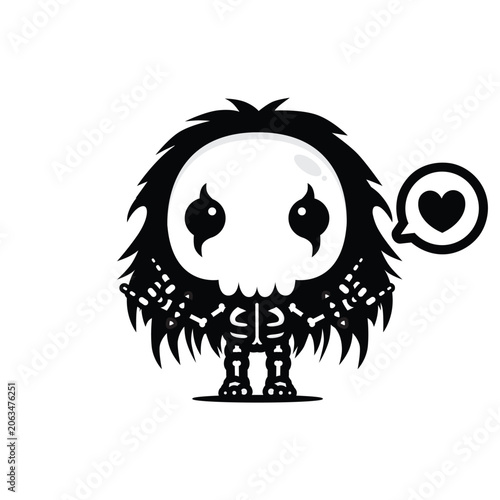 heavy metal style chibi skull