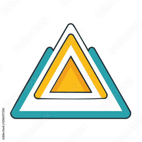 Nested warning triangle icon with teal and yellow colors