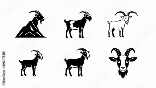 Obraz na plátne Goat Icons Collection: Silhouette, Standing, Mountain Goat, Head