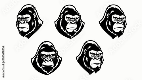 Tableau sur toile Gorilla Head Icons - Powerful Primate Vector Graphics Set