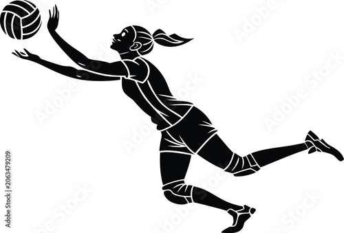 Photos Female soccer player silhouette with ball a dynamic black and white vector illus