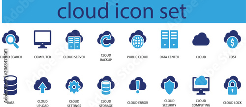 Cloud Icon Collection Featuring Cloud Computing, Online Storage, Cloud AI, Data Center, Server and Technology Symbols – Solid Vector Icons.eps