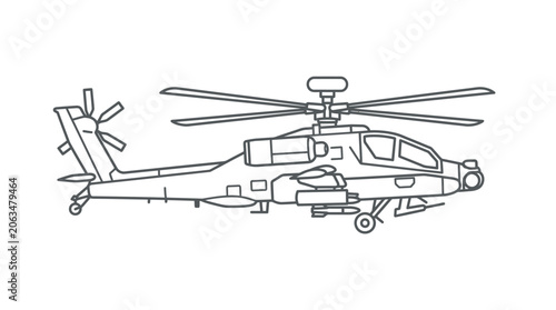 Photos Apache attack helicopter line art illustration.