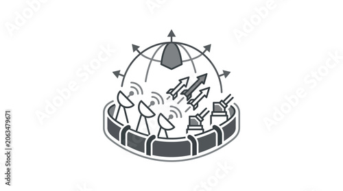 Tableau sur toile Global defense network illustration with radar and missiles.