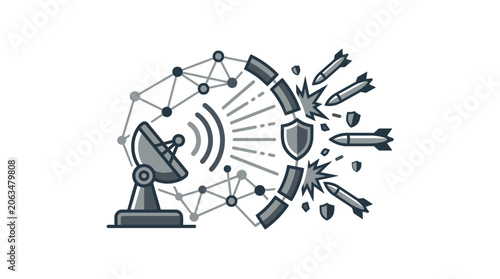 Tableau sur toile Iron dome defense system icon with radar and shield.