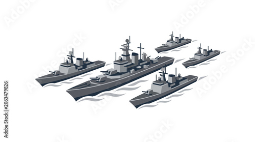 Fotografía Isometric view of a naval fleet of modern warships.