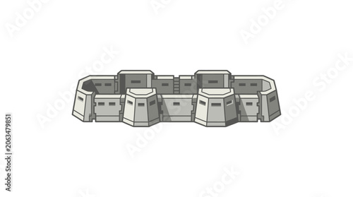 Photos Low profile concrete fortress wall for defensive perimeter.