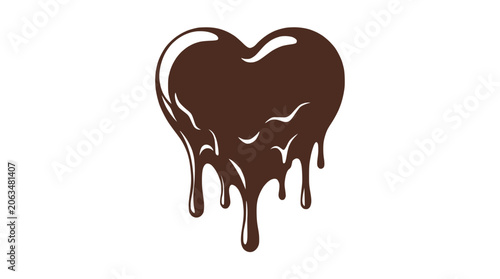 Melting Chocolate Heart Icon, Sweet Love Symbol, Dripping Dark Cocoa