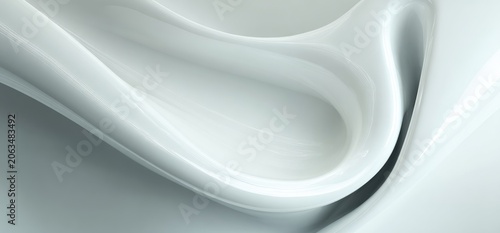 Abstract flowing design of smooth, curving shapes in shades of white and light gray, creating a sense of movement and elegance