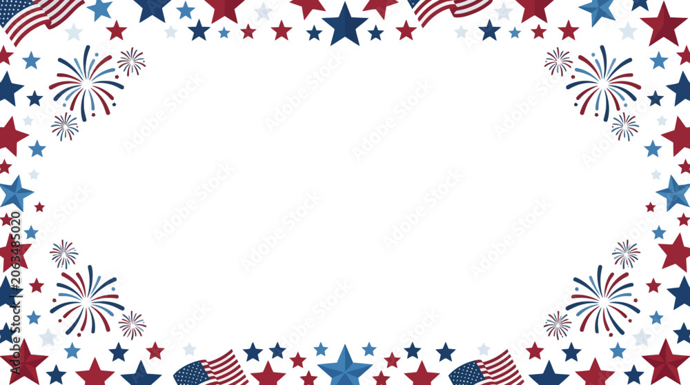 Fototapeta premium Patriotic American flag and stars border frame for Independence Day celebration. EPS Editable
