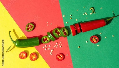 Colorful chili pepper pen with seeds.