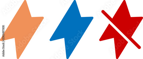Lightning icon for energy, no power, power off. Vector stock.