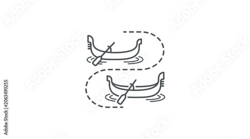 Foto Line art showing kayaks following a designated water route.