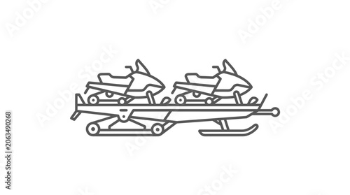 Konstfotografi Two snowmobiles on a transport trailer line art icon.