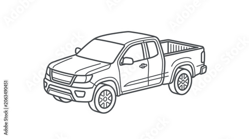 Modern pickup truck line art profile illustration.