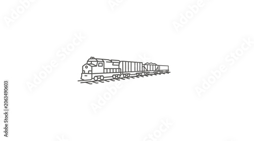 Minimalist line drawing of a long freight train.