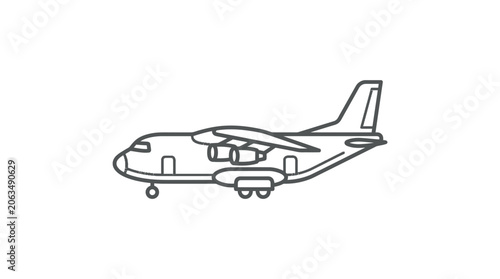 Large military cargo transport airplane side view line art.