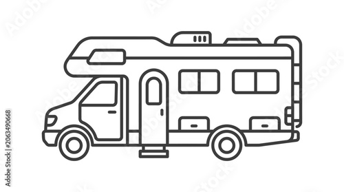 Modern RV motorhome camper line art graphic.