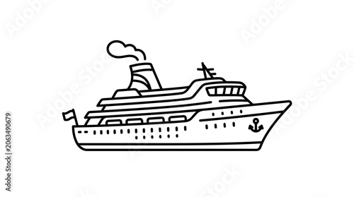 Passenger cruise ship ferry boat line art vector icon.