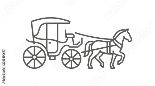 Vintage single horse-drawn carriage line art icon.