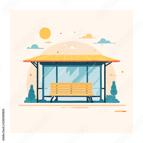 Flat design beach umbrella with chair and sun