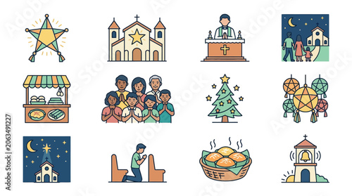 Obraz na płótnie Colorful illustrations of Christmas celebrations and traditions