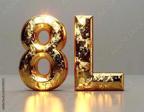 Golden 3D numbers 81 on reflective surface
