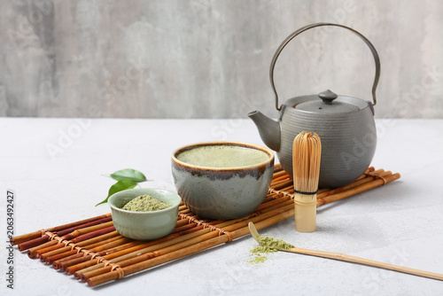 Bamboo tray with cup of tas...
