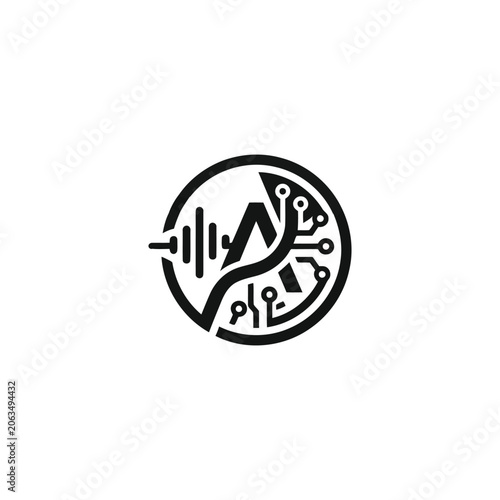 Black circuit logo with sound waves