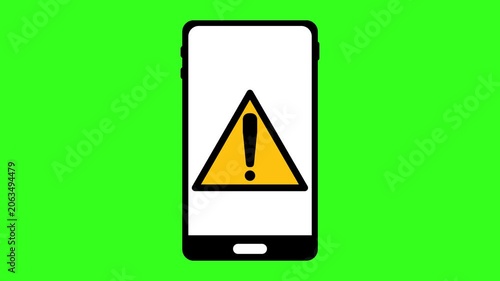 Mobile Phone Screen with Exclamation Mark Warning Icon on Screen for System Error and Cyber Alert Animation