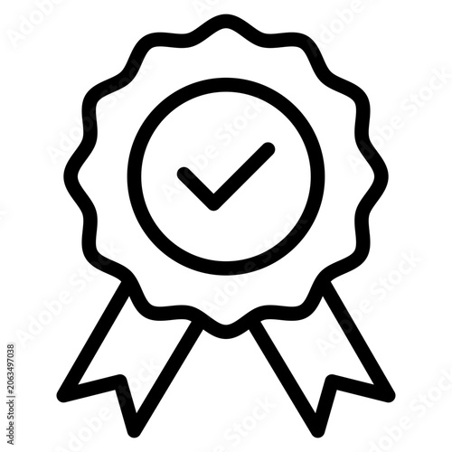 Flat vector illustration of an orange award ribbon with a white check mark, suitable for web design, presentations, and marketing materials.