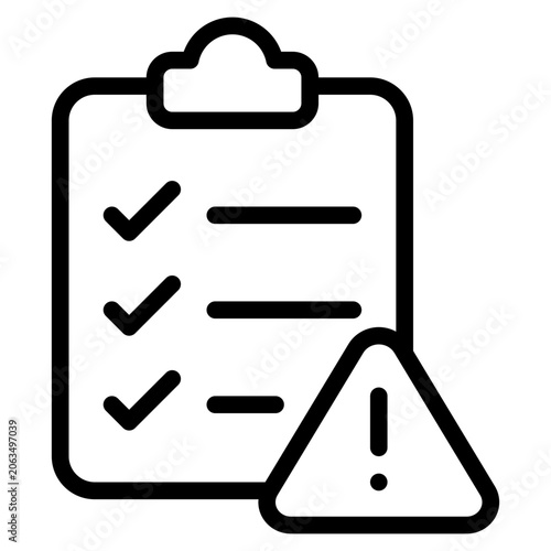 Flat vector illustration of a checklist with check marks and an orange warning triangle, suitable for web design, presentations, and infographics.