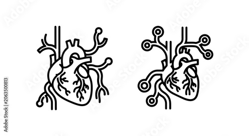 Bild auf Leinwand Heart and circulatory system line icon set with cardiovascul