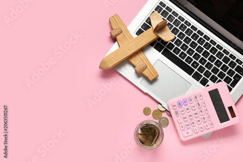 Money jar with calculator, ...