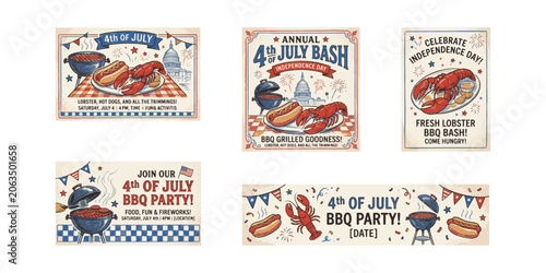 Canvastavla Annual USA Independence Day BBQ bash posters, retro hand drawn typography and gr