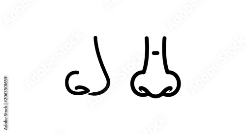 Schilderij op canvas Side and front view human nose line icons with breathing