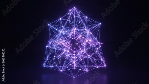 Glowing neon geometric shapes and lines.