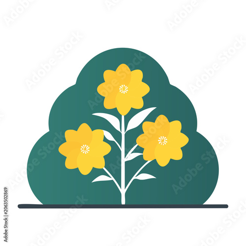 Flat design vector tree with sun and leaves