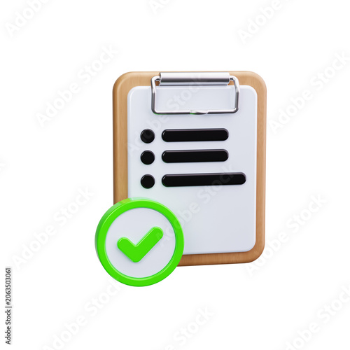 Clipboard with Check 3d render icons