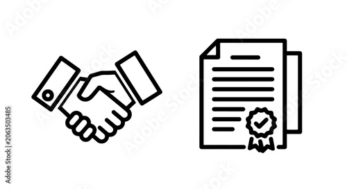 Cuadro en lienzo Handshake and certified document icon set with handshake