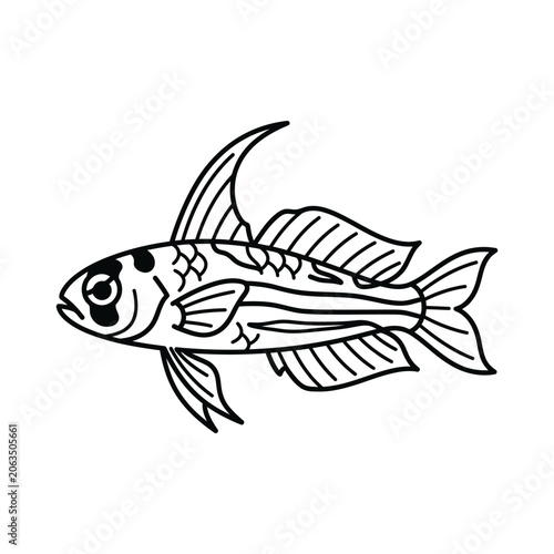 Schilderij op canvas Pointed snout fish with stripes and long fins.