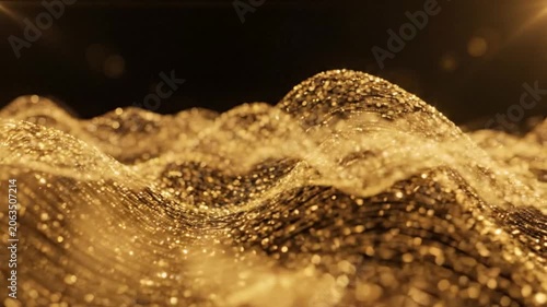 Golden wave of sparkling particles moving.