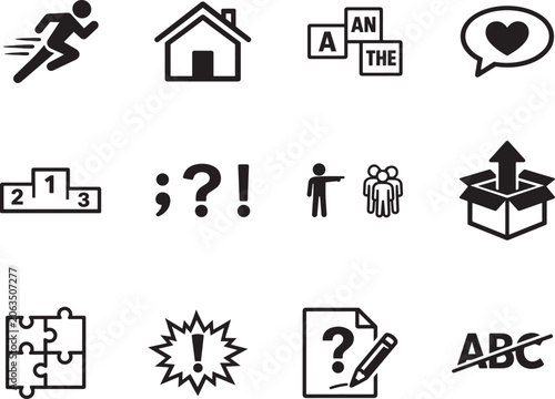 Fotografie Grammar education glyph icons for English learning with parts of speech symbols