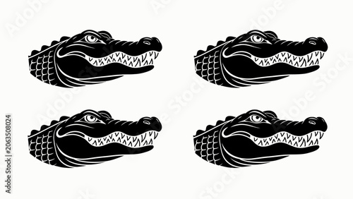 Tableau sur toile Four Black Alligator Heads Pattern - Vector Illustration