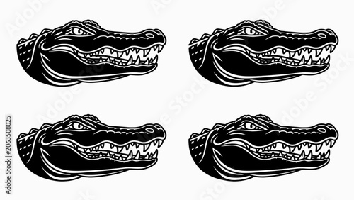 Photos Four Black Alligator Heads Illustration, Vector Graphic